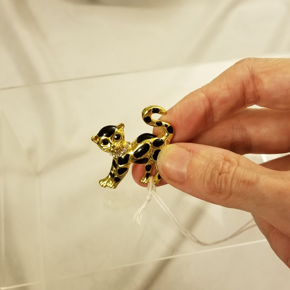 NWT Black Gold Cat Pin Brooch Glass Crystal Collar - Picture 7 of 8